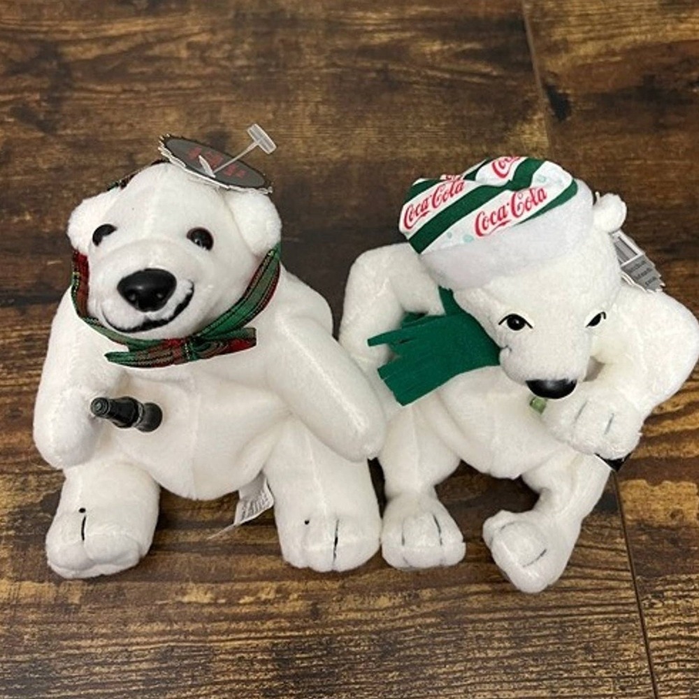 Vintage Coca Cola Polar Bear Bean Bag Plush Set 1990s w/ Tags Holiday Cavanagh